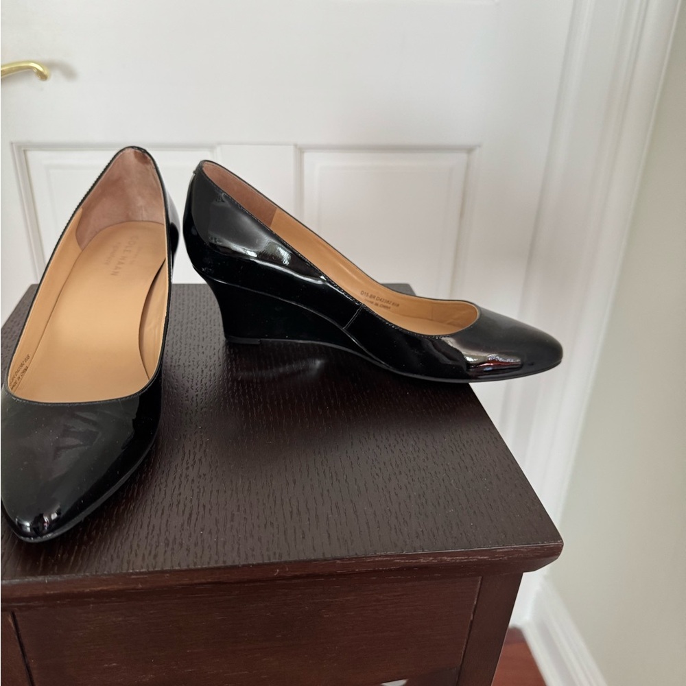Cole Haan Black Patent Leather Wedge Pumps - Picture 3 of 6